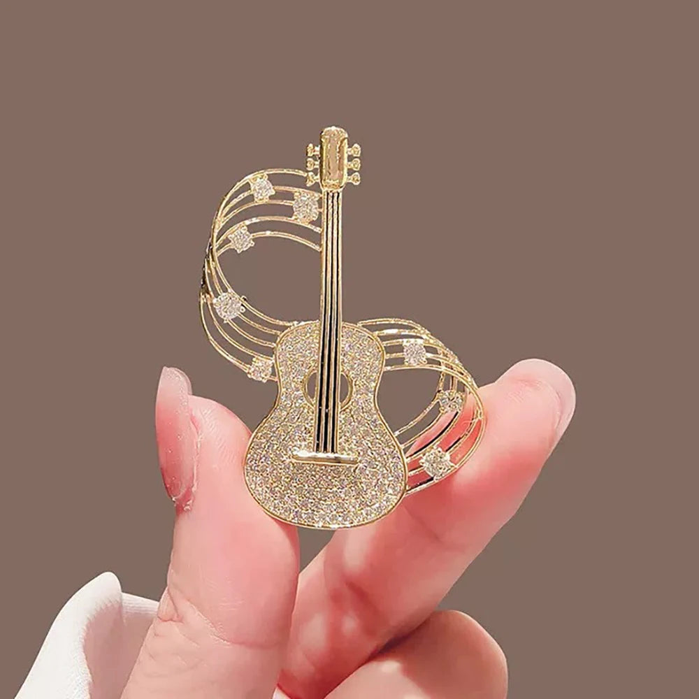 Trendy Guitar Brooch Shining Rhinestones New Unique High-end Design Creative Elegance Brooch Chest Flower Party Delicate Jewelry Pi-Mart