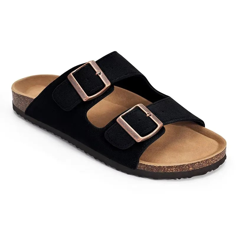 Comwarm Buckle Clogs For Women Men New Genuine Suede Clogs with Arch Support Soft Cork Footbed Mules Fashion Thick Beach Sandals Pi-Mart