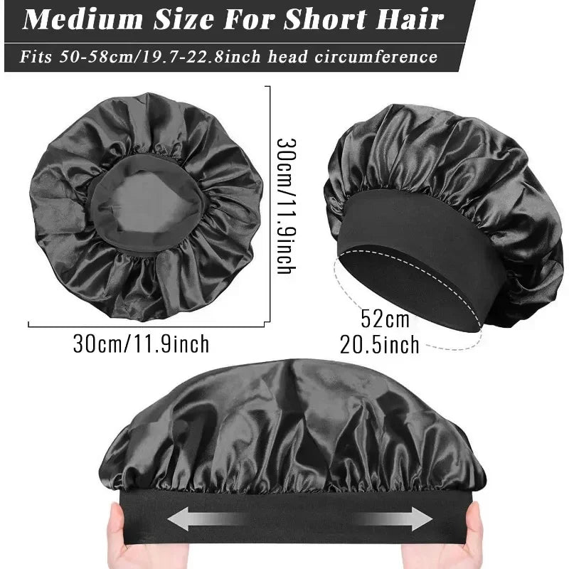 1pcs Soft Silk Satin Lined Bonnet Large Satin Hair Bonnet Household Sleep Shower Cap Hair Wrap Cover for Long Hair Salon Tool Tri Light Beauty