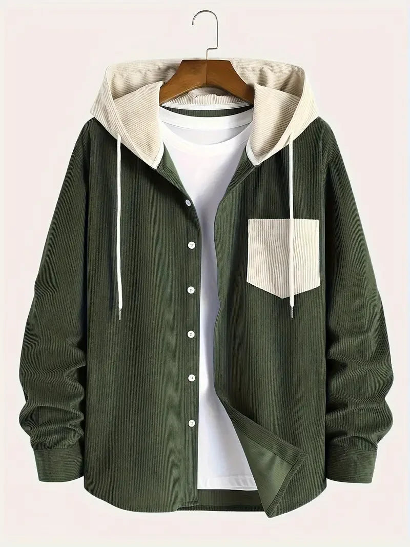 The 2025 New Fashion Trend Spring and Autumn Corduroy Hooded Jacket Is Comfortable and Casual for Daily Commuting for Men Pi-Mart