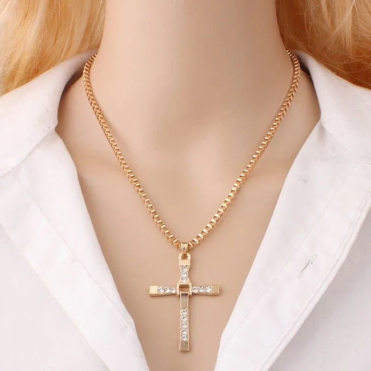 Dominic Toretto The Fast and The Furious Celebrity Vin Diesel Item Crystal Jesus Men Cross Pendant Necklace Gift Jewelry Pi-Mart
