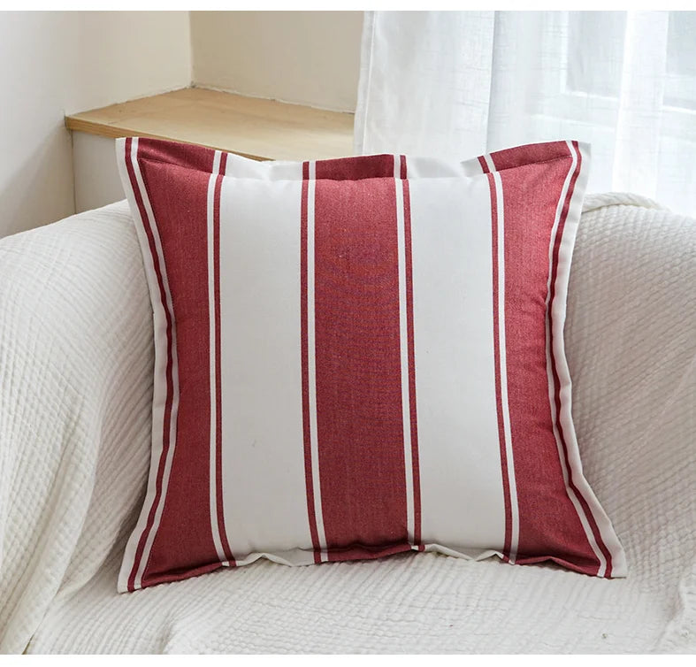 Classical Striped Cushion Cover 45x45cm Hawthorn Red Ivory Recycle Polyester Fabric Pillow Cover Indoor Outdoor Home Decoration Pi-Mart