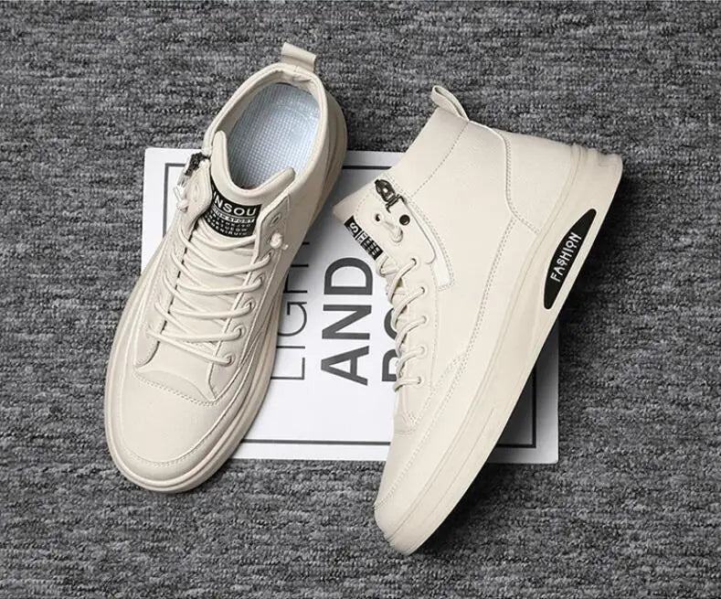 Men Boots Autumn High Top Leather Casual Shoes Fashion Cotton Shoes Flat Ankle Boots Business Outdoor Shoes Man Sneakers New Pi-Mart