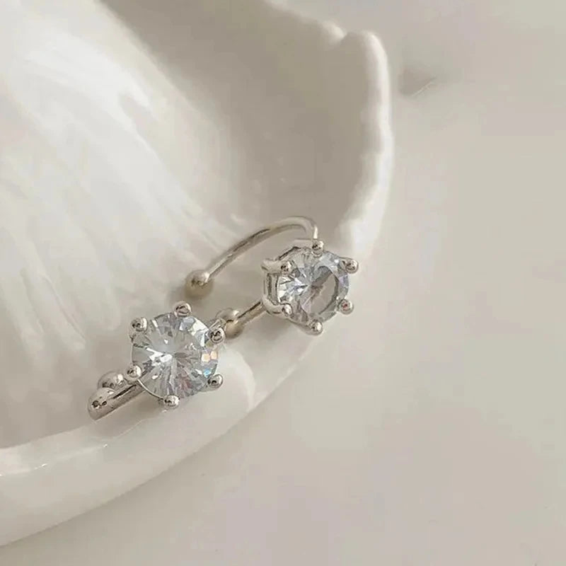 2Pc New Shiny Zircon Clip Earrings Adjustable Non Piercing Ear Clips for Women Daily Wear Party Banquet Jewelry Gift New Fashion Pi-Mart