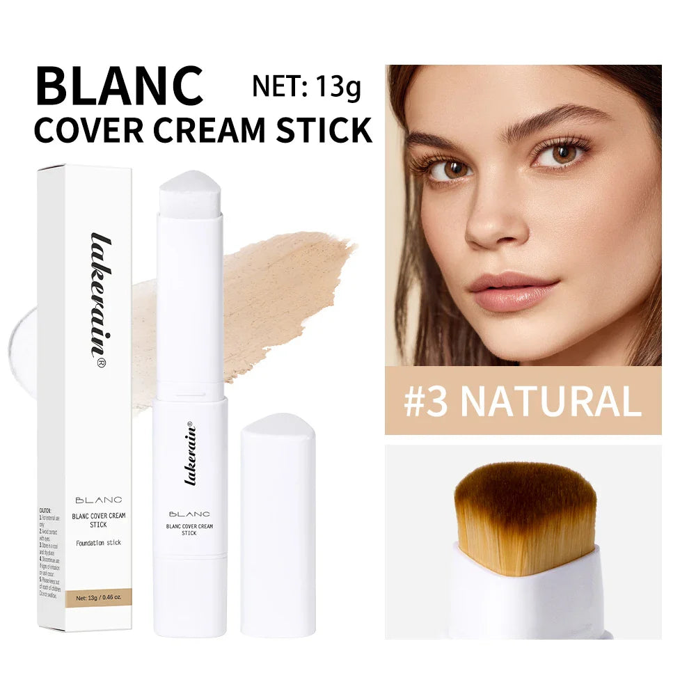 Lakerain Color Changing Foundation Stick Full Coverage Matte Finish Dual-Ended Brush & Stick Waterproof Smooth Foundation Makeup Tri Light Beauty