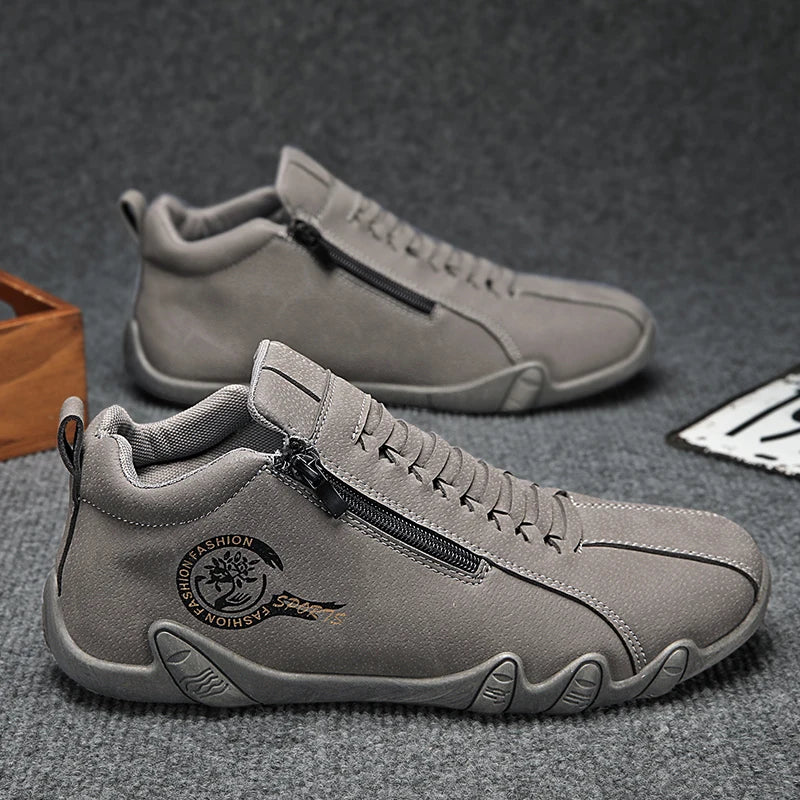 Men's Casual Shoes Side Zipper Short Boots Versatile Flats Bottom Trbottomyy Fashion Pu Leather Men's Shoes Spring Suitable for Outdoor Sports Pi-Mart