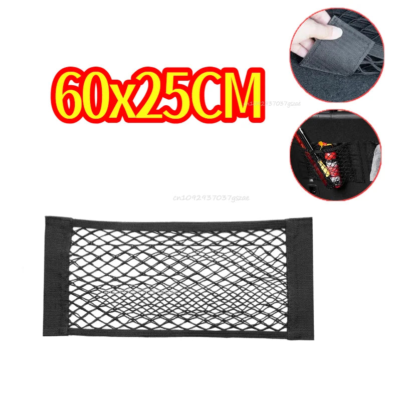 Car Storage Net Stretchable Mesh Pocket Net Magic Elastic Sticker Universal Rear Mesh Trunk Seat Bag Pocket Cage Auto Organizer Pi-Mart