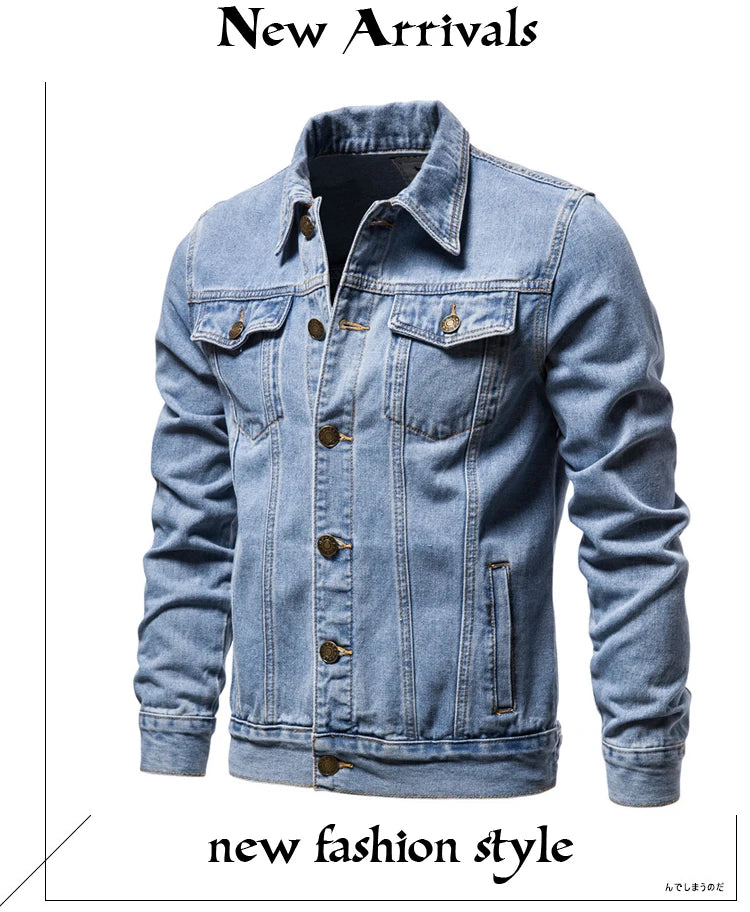 2025 Autumn Men Solid Denim Jackets Fashion Motorcycle Vintage Jeans Jackets Hommes Slim Fit Cotton Casual Black Blue Coats Pi-Mart