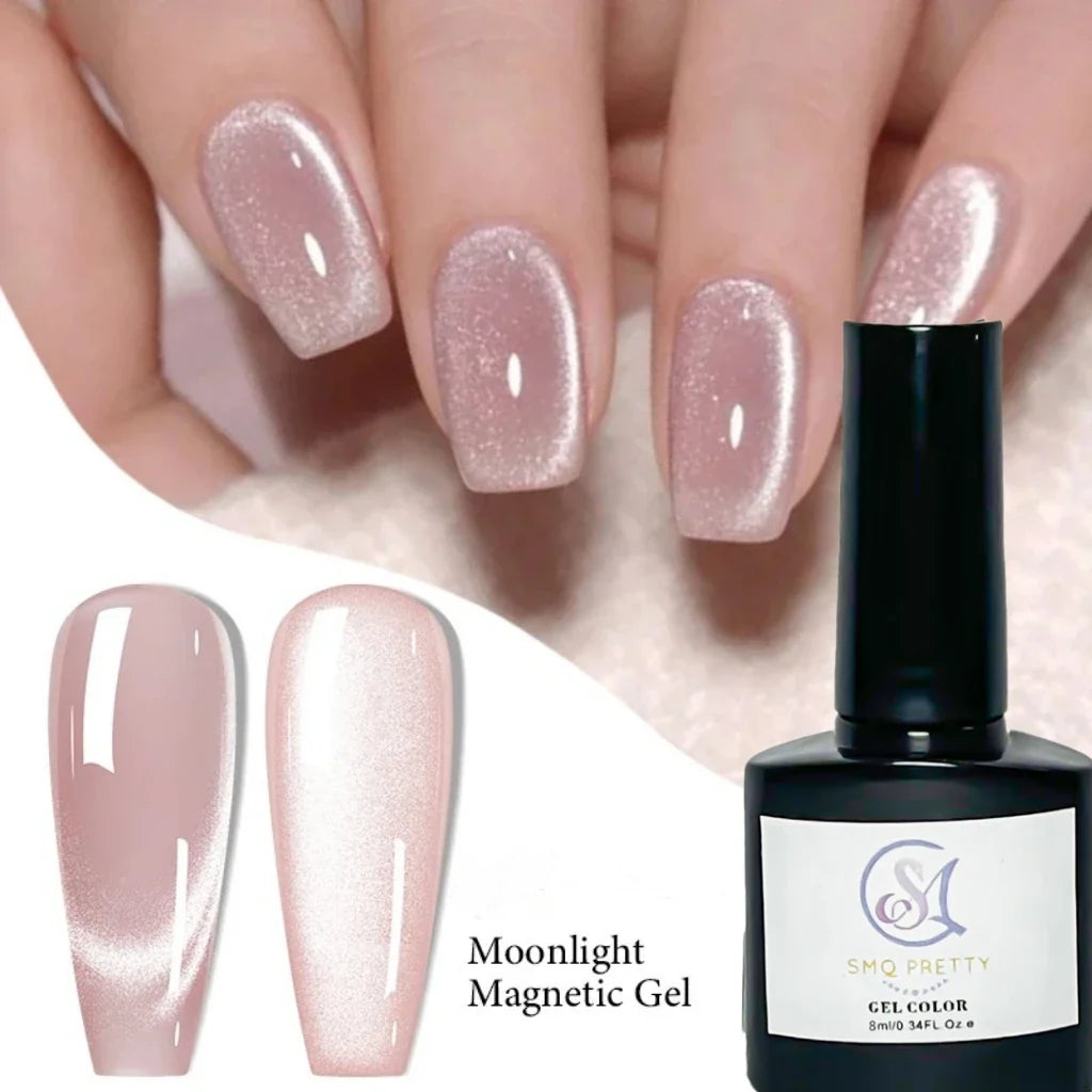 8ml Moonlight Cat Magnetic Nail Gel Polish Glitter Pink Silver Semi Permanent French Style Nail Art UV/LED Gel Varnish Tri Light Beauty
