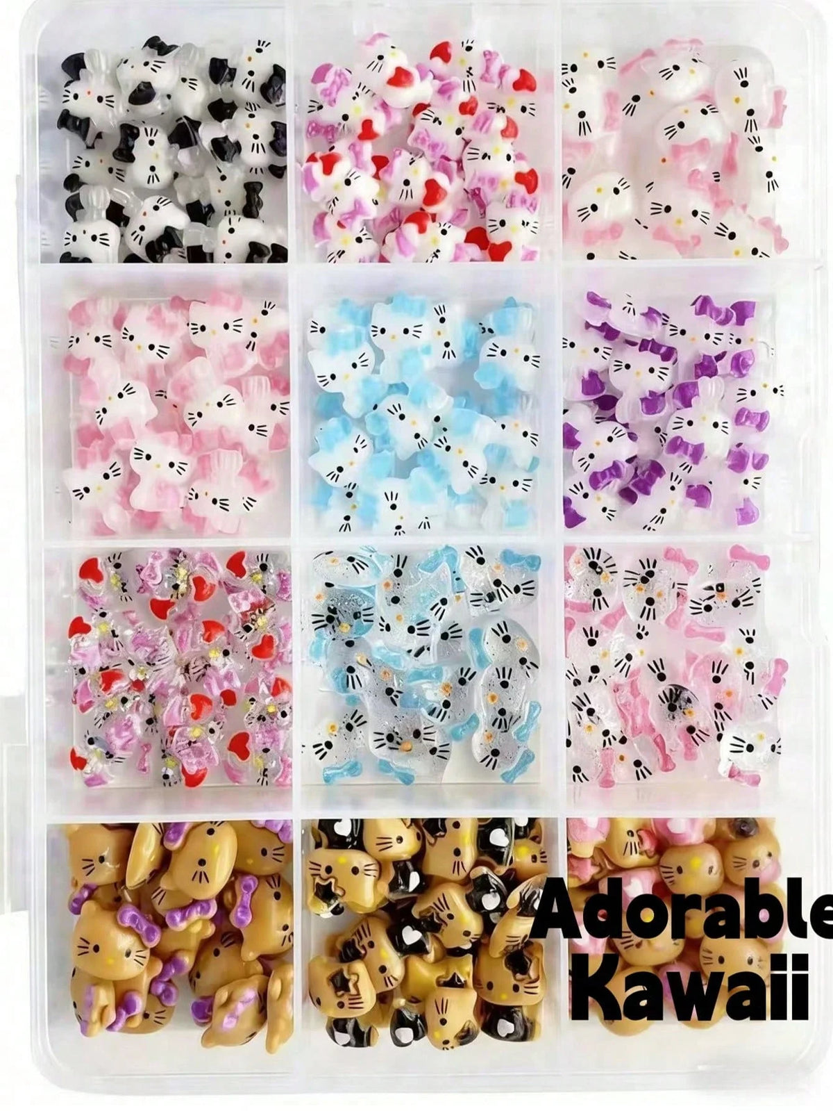 120PCS Box Mixed Hello Kitty 3D Nail Charms Cute Cartoon Resin Ornaments Kawaii DIY Nail Art Manicure Decor Accessories Pi-Mart
