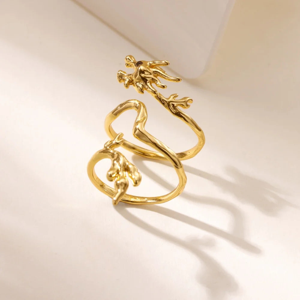 Dragon Rings For Women Gold Color Stainless Steel Punk Opening Adjustable Dragon Ring Hip Hop Jewelry Accessories Gifts Pi-Mart