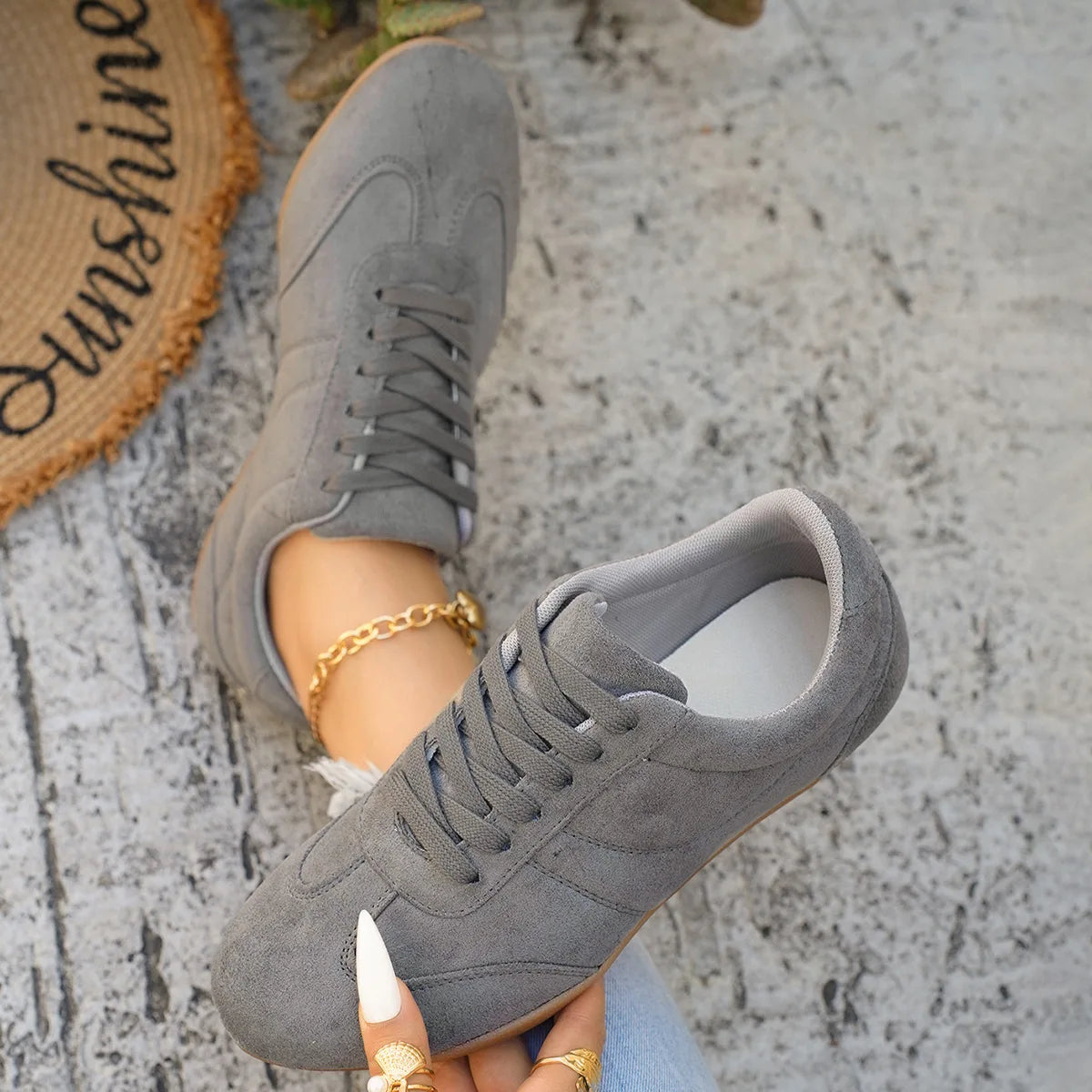 Women's Casual Flat-soled Non-slip Wear-resistant Sport Shoes Spring Autumn Round-toe Soft and Comfortable Women Single Shoes Pi-Mart