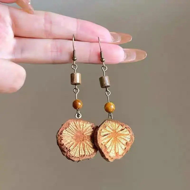 1Pair Vintage Wooden Plant Earring For Women Creative Natural Plant Dried Fruits Drop Earrings Ethnic Jewelry Pi-Mart