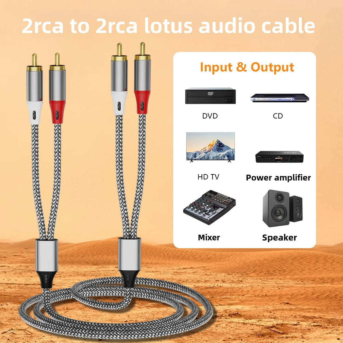 Double RCA Audio Cable, 2 Pairs of RCA Cables for Computer, TV, Amplifier, Subwoofer, and Speaker Connection Pi-Mart