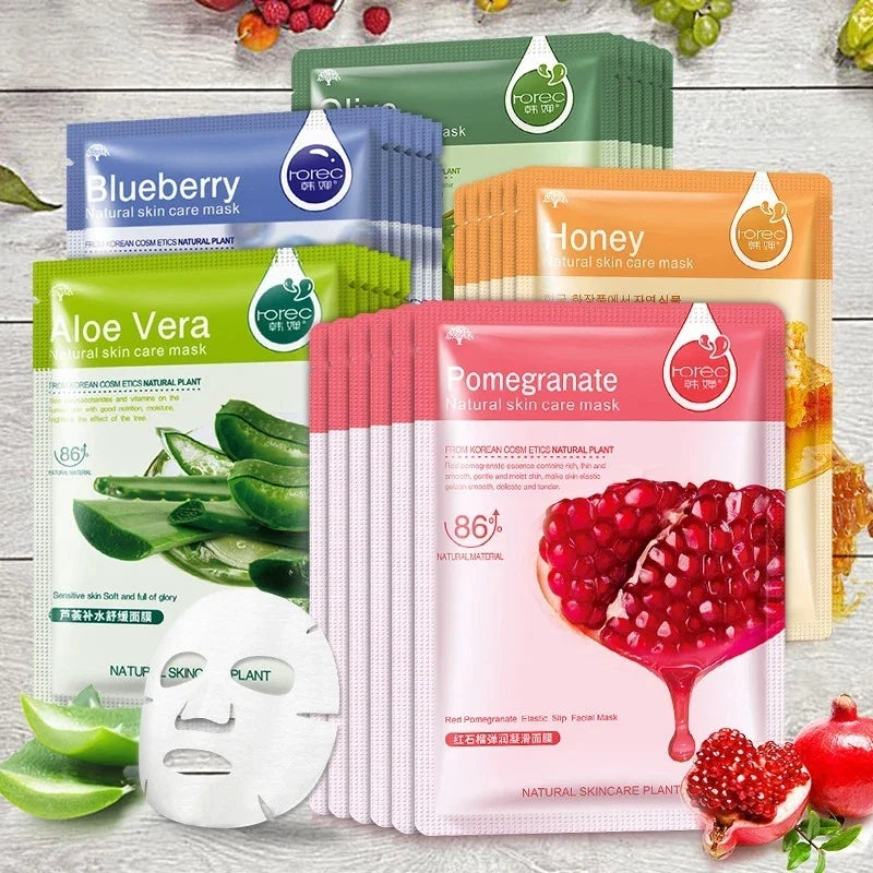 30pcs Natural Plant Facial Mask Moisturizing Oil Control Anti-Aging Fruit Aloe Korean Sheet Face Mask Beauty Skin Care Prodcuts LadyShow.Store