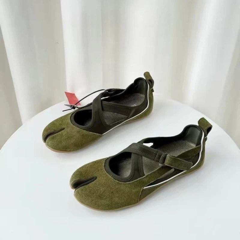 Cross Split Toe Mary Jane Single Shoes Women 2026 New Versatile Flat Ballet Casual Shoes Pi-Mart