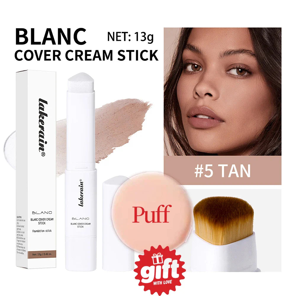 Lakerain Color Changing Foundation Stick Full Coverage Matte Finish Dual-Ended Brush & Stick Waterproof Smooth Foundation Makeup Tri Light Beauty
