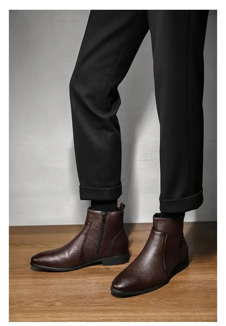 Winter New Men Business Boots Black  Red Simple Slim Fit Soft Leather Boots Casual and Fashionable Chelsea Boots 38-46 Men Boots Pi-Mart
