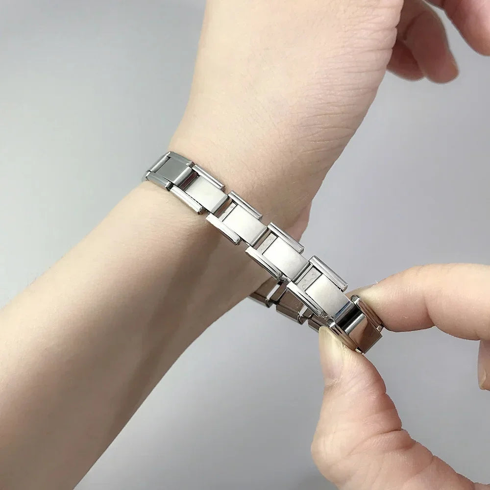 Italian Charm Link for Women Men 9mm Width Silver Gold Color Chain Stainless Steel Bracelet on Hand DIY Making Jewelry Wholesale Pi-Mart