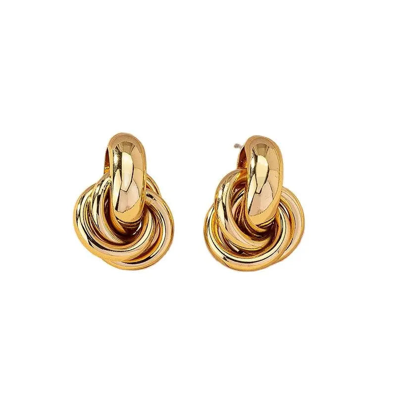 Obega Gold SIlver Color Knot Hoop Earring For Women Shiny Plating Trendy Earring Stud Cute Daily Wear Jewelry Pi-Mart