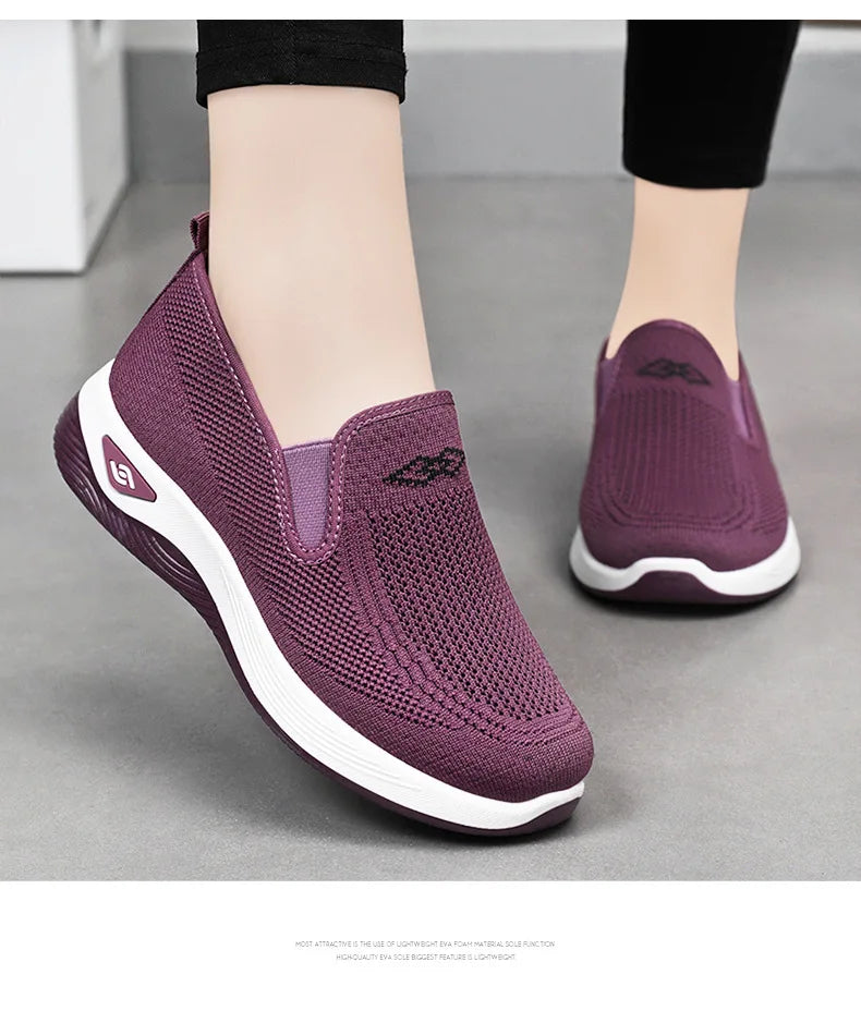 Women's Shoes Spring and Autumn New Mesh Breathable Casual Shoes Outdoor Lightweight Non-slip Wedge Heel Thick-soled Sneakers Pi-Mart