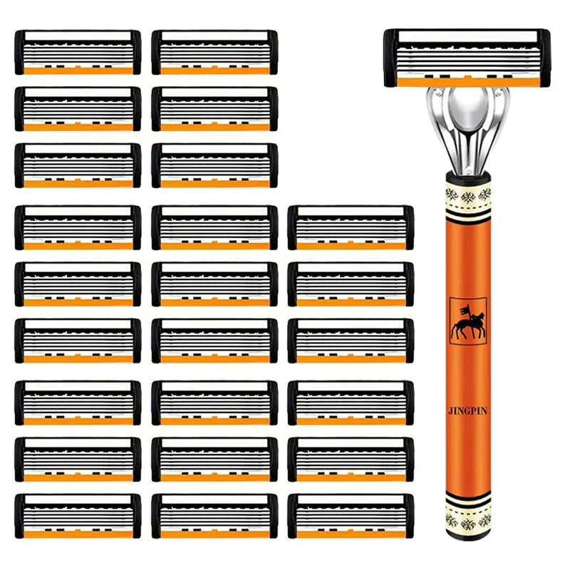 6-layer razor blade, men's stainless steel blade, classic water washed razor, sharp blade for clean shaving Tri Light Beauty