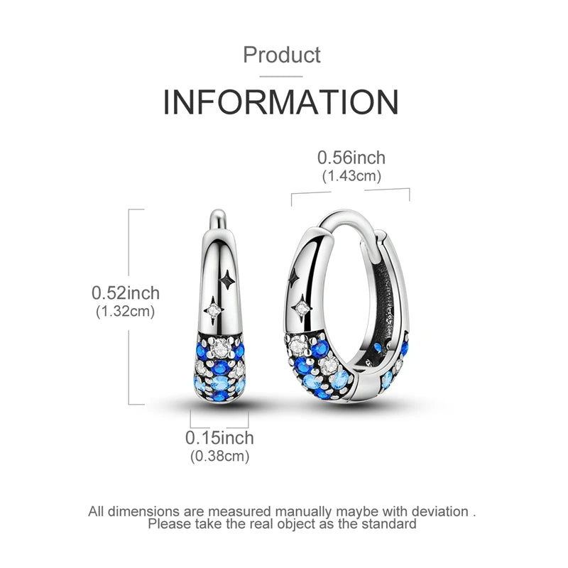 925 Sterling Silver Hoop Earring For Woman Night Sky Blue Purple Gemstone Original Earrings Fashion Jewelry Gift Pi-Mart