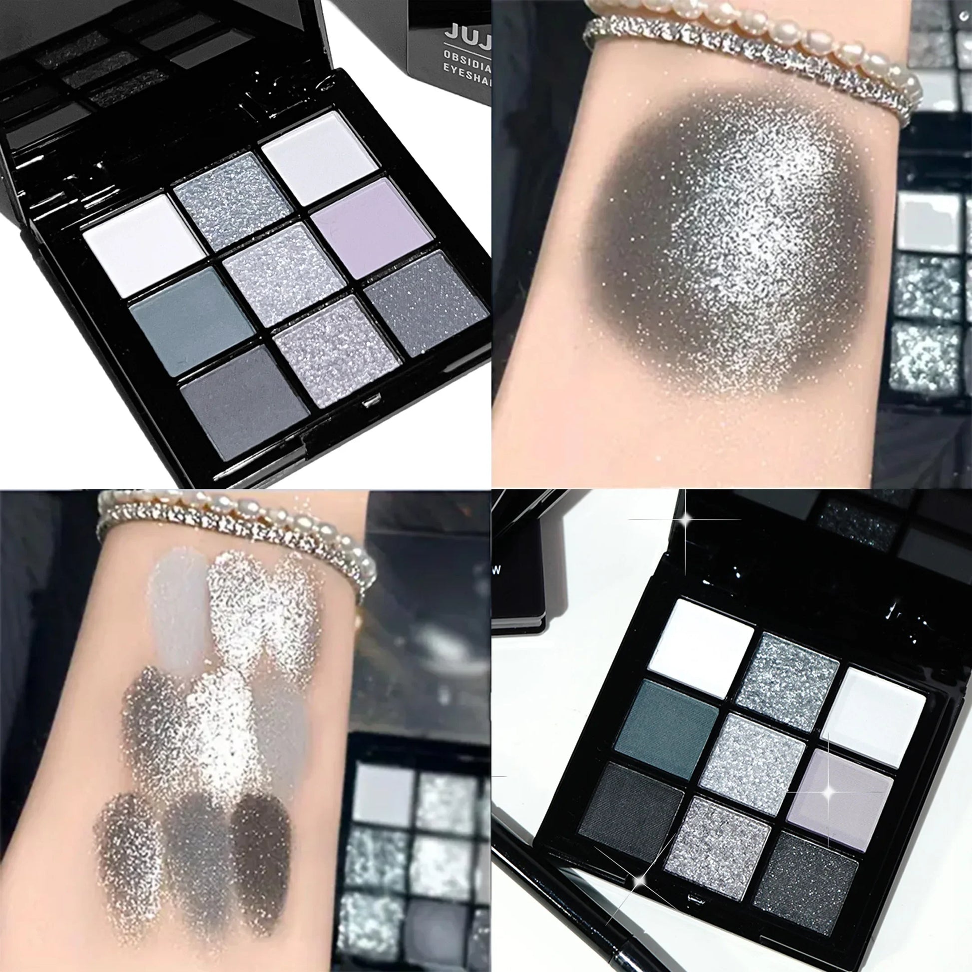 9-shade eyeshadow palette: Black Swan, Smoky, Dark Black, Grey Silver Glitter, Matte Finish, Long-lasting, and easy to color LadyShow.Store