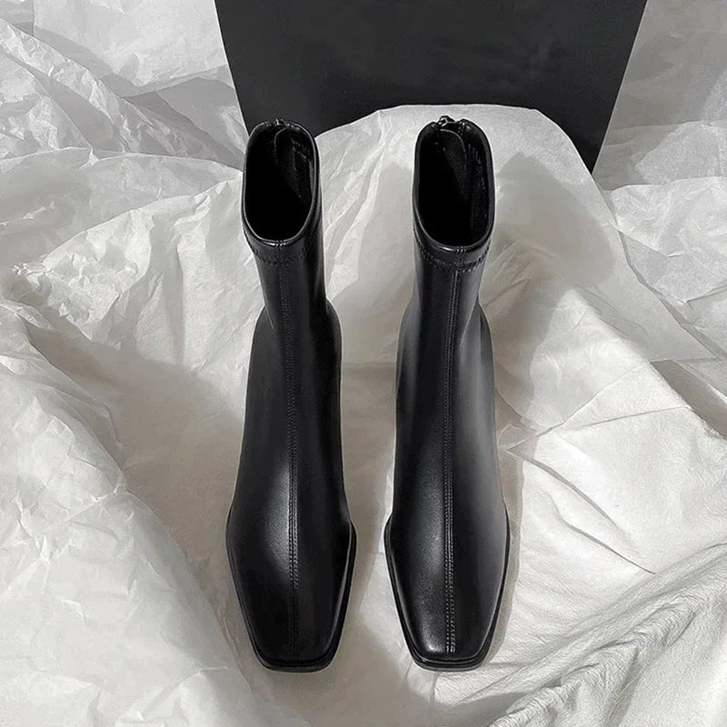 Vintage Warm Cotton Women Ankle Boots Fashion Elegant Square Toe Shoes Autumn Winter Thick Heel Women's Short Booties LadyShow.Store