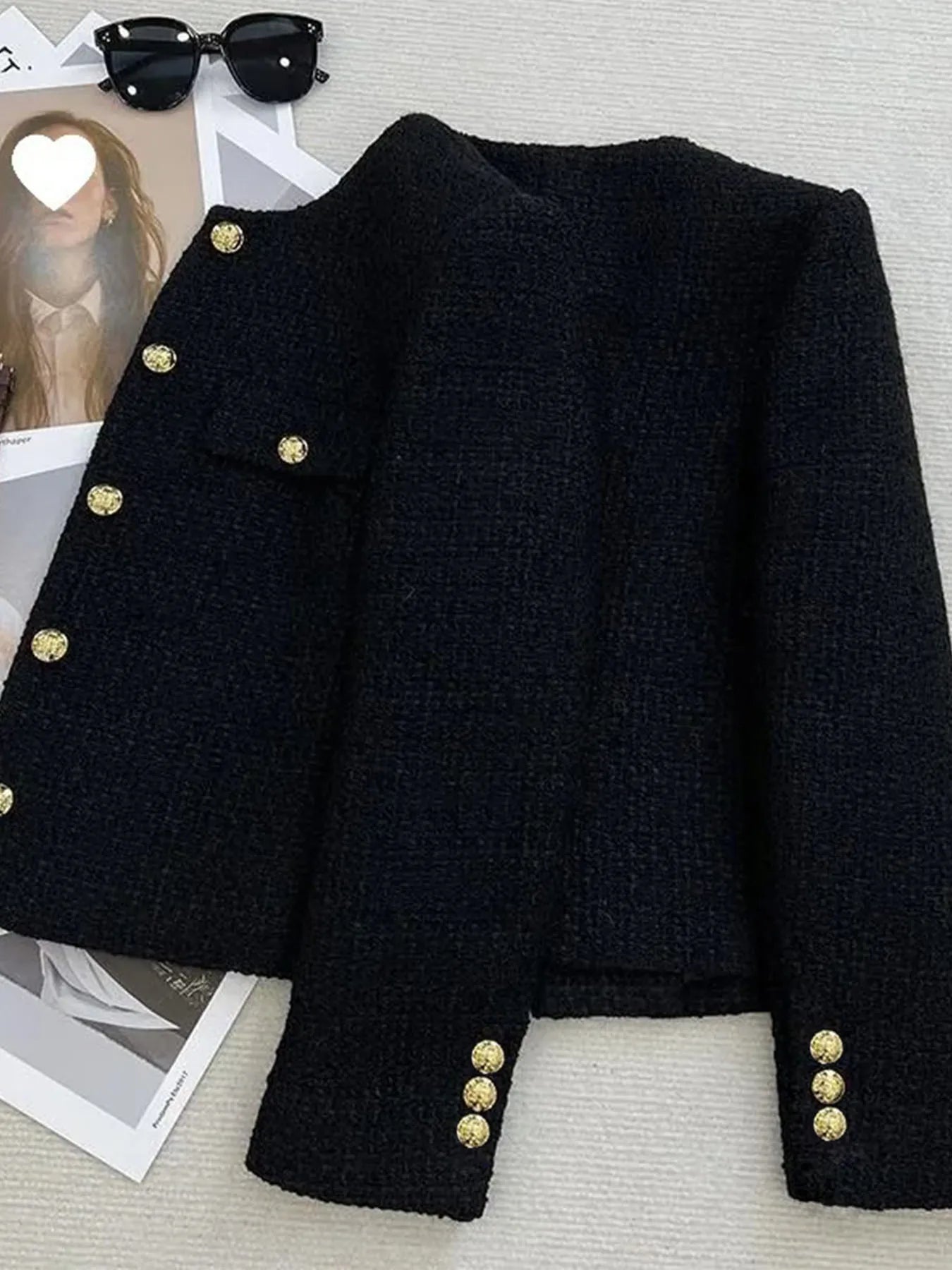 French Wool Tweed Coat Fashion High-end Gold Button Short Slim Temperament Spring and Autumn Korean Coats Women Jacket New LadyShow.Store