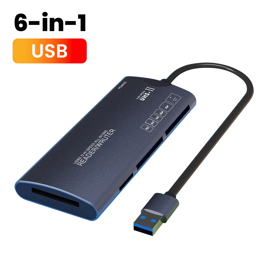 Elough 6 in 1 Card Reader SD TF XD CF M2 Memory Card Readers USB Adapter Type C High Speed Data Transfer Cardreader For Laptop Pi-Mart
