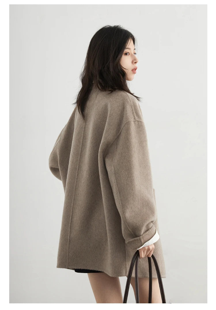 CHIC VEN New Women Woolen Coat Loose Solid Mid-length Double-sided Oversized Office Ladies Jackets Outerwear Autumn Winter 2026 Pi-Mart