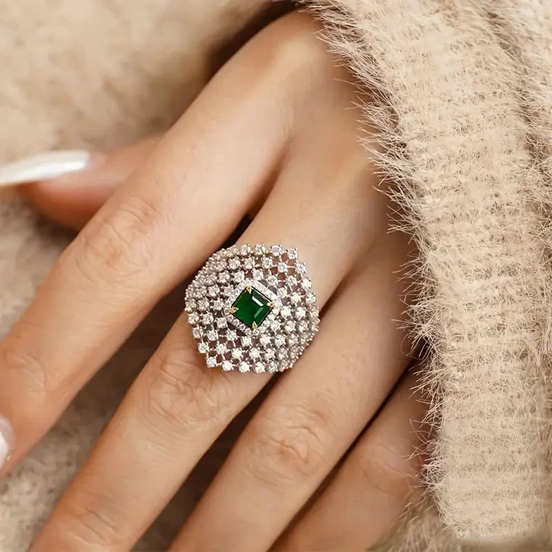 Huitan Luxury Hollow Rings with Dazzling CZ Graceful Gentle Finger Accessories for Women Creative Noble Chic Engagement Jewelry Pi-Mart