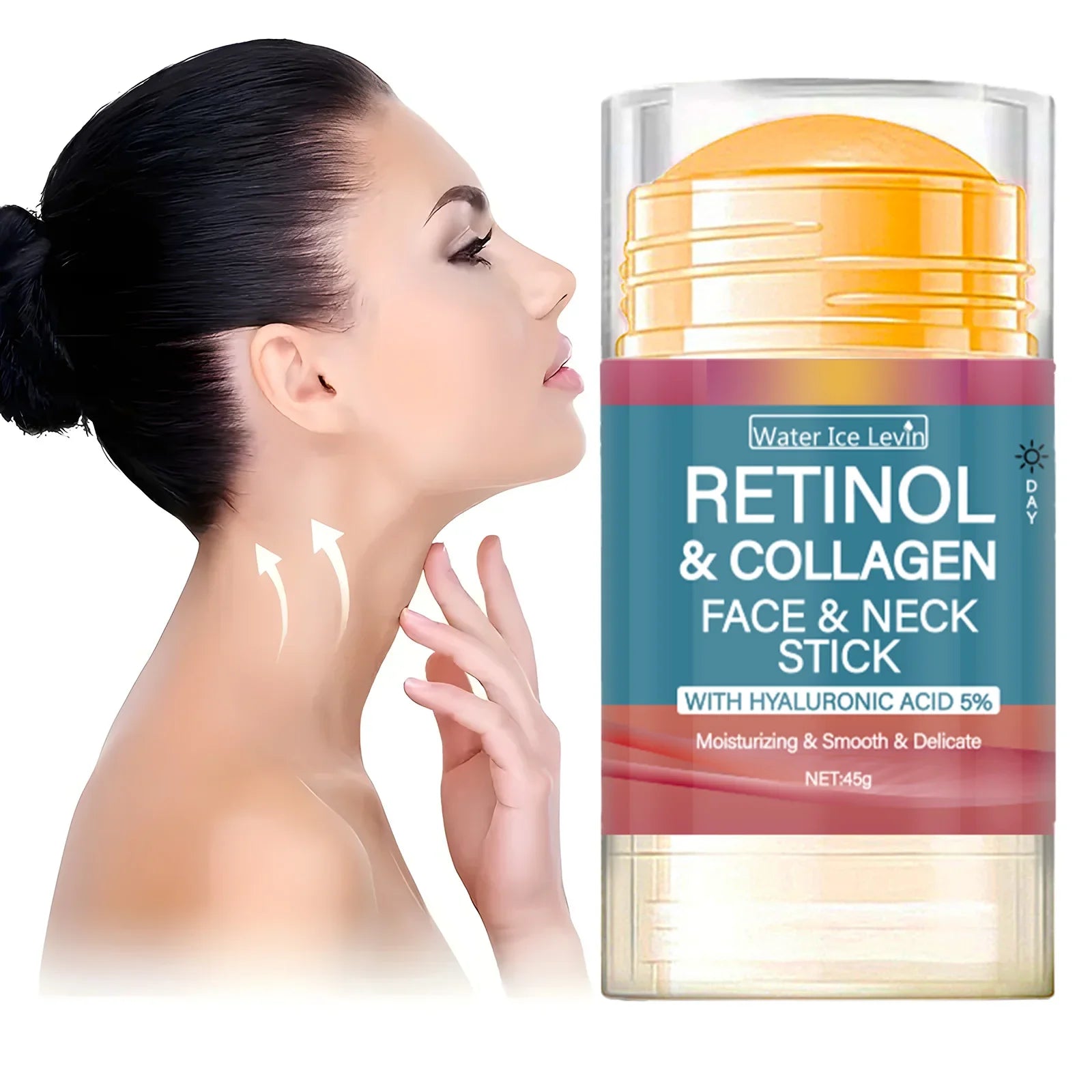 Retinol and Collagen Facial and Neck Care Stick Containing Hyaluronic Acid 5%, Moisturizing and Firming, Locking in Moisture, Day and Night Care, Portable Skin Care Tri Light Beauty