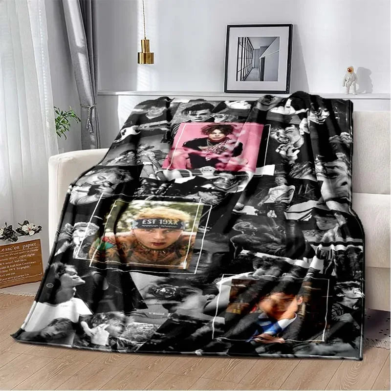 Machine Gun Kelly Poster Printed Flannel Warm Blanket Rapper Music Art Blankets Bedroom Sofa Bed Travel Picnic Blanket Fan Gift Pi-Mart