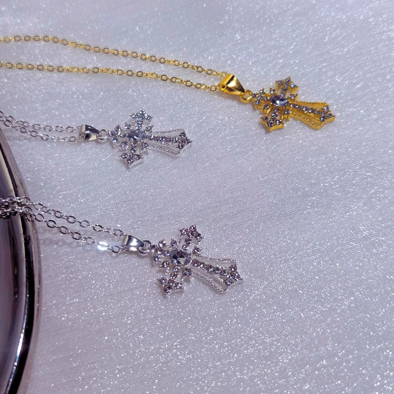 Gothic Big Zircon Cross Necklace Unisex Y2K Irregular Goth Large Cross Pendant Necklaces  for Men Women Couple Necklace Jewelry Pi-Mart