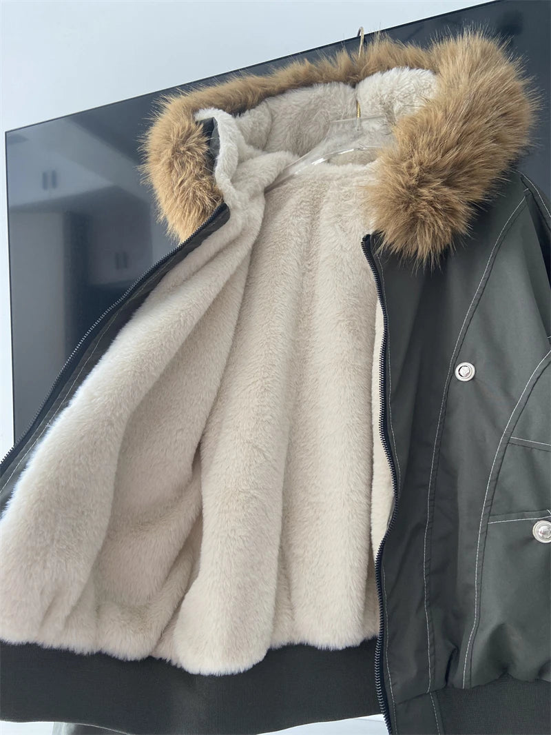 ZAROY Fur Collar Hooded Parkas Y2k Harajuku Thicken Padded Jackets Casual Zipper Gothic Women&Men Winter Coats Streetwear кур Pi-Mart