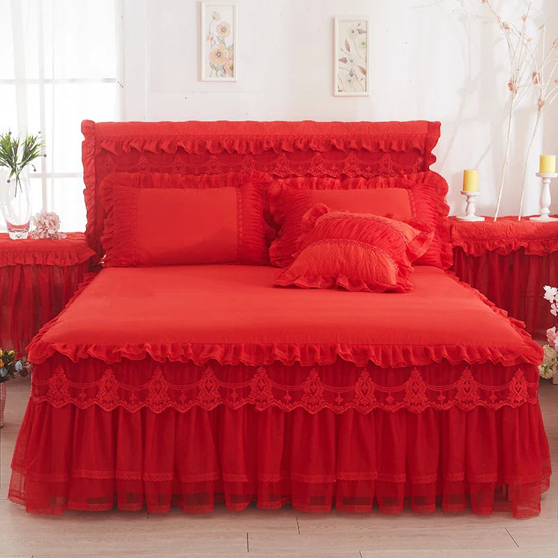 1 Piece Lace Bed Skirt +2pieces Pillowcases bedding set Princess Bedding Bedspreads sheet Bed For Girl bed Cover King/Queen size LadyShow.Store