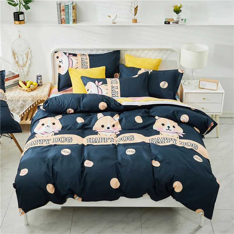 Lovely Cartoon King Size Duvet Cover Set 220x240 Skin Friendly Double Bed Quilt Cover Blanket Comforter Cover and Pillowcase Pi-Mart