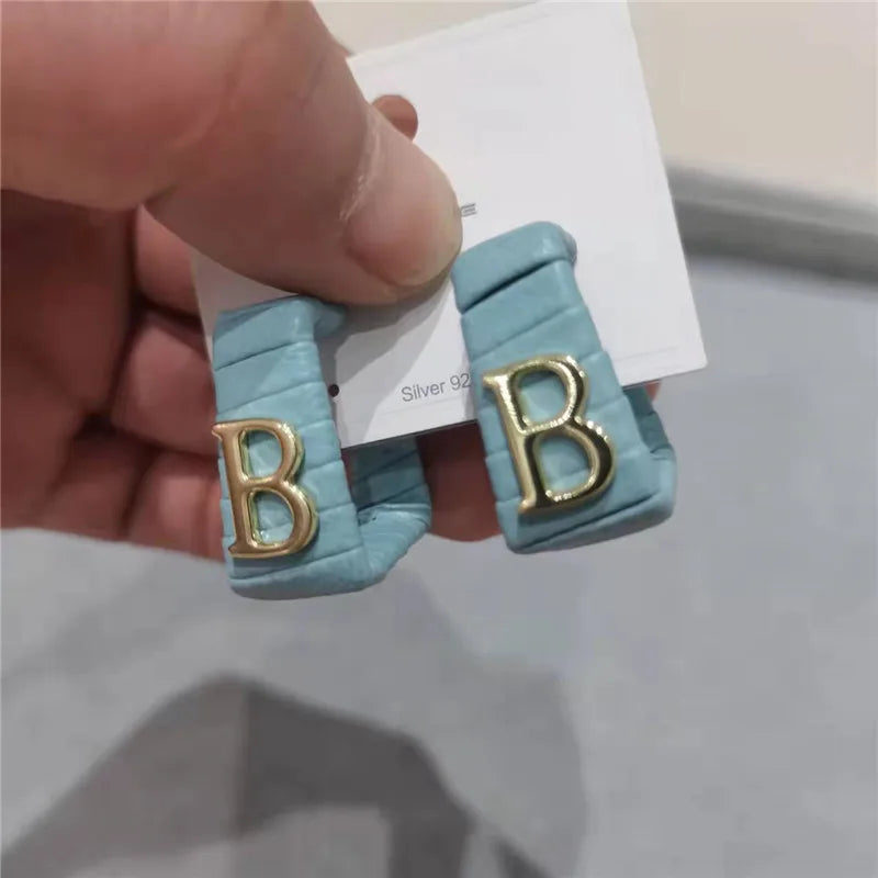 28 Colors Zebra Pu Leather Square Hoop Earrings For Women Fashion Jewelry Letter Alphabet Geometric Stripe Pendientes Mujer Pi-Mart