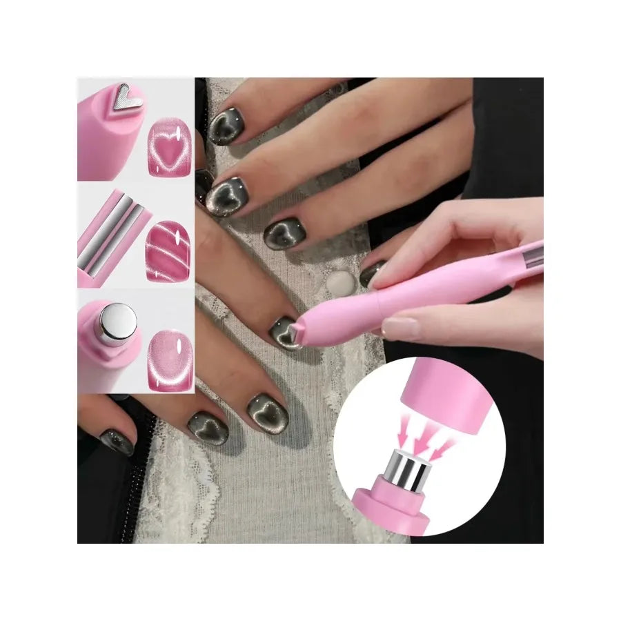 1Pcs 3-In-1 Heart Shape Cat Eye Nail Art Magnet Double Line Moon Snake French Magnet Pen for Magnetic Gel Polish Manicure Tools Tri Light Beauty