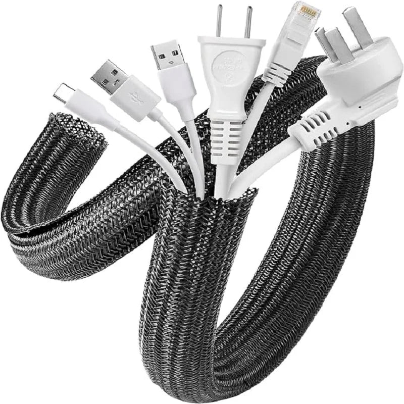 1M 3M 5M Braided Cable Sleeve PET Nylon Wrapping Cable Casing Cable Sleeves Wire for Desk PC TV Wire Protector Cable Wrap Cover Pi-Mart