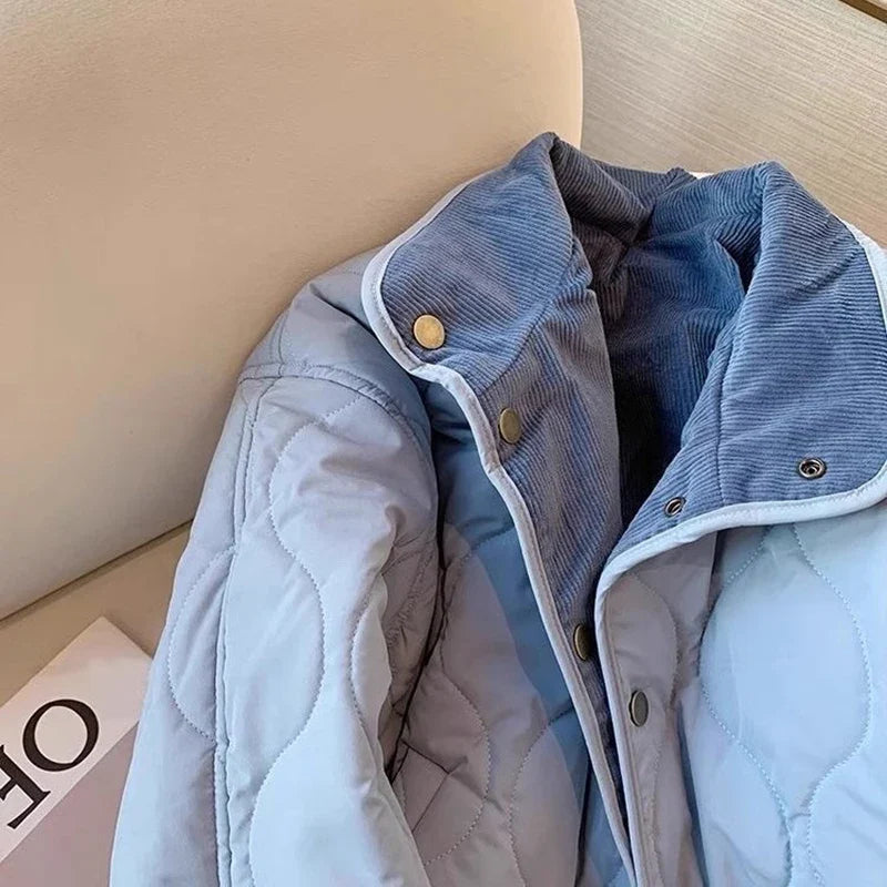 MEXZT Corduroy Parka Women Fashion Patchwork Puffer Jacket Winter Korean Down Coats Long Sleeve Casual Cotton Padded Outerwears LadyShow.Store