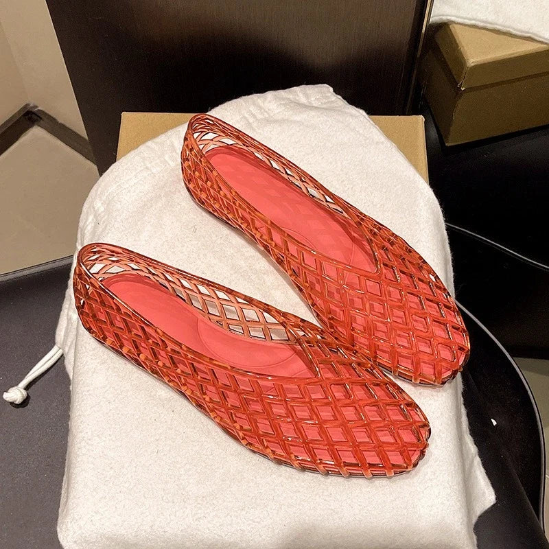 New V-mouth Crystal Jelly Shoes Fashionable, Versatile, Comfortable, Flat Bottom Single Shoes, Casual Sandals for Women LadyShow.Store