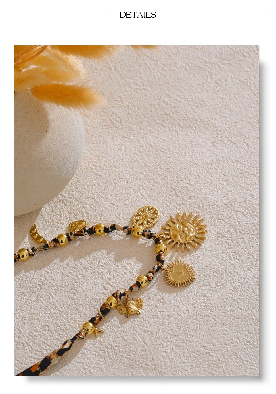 Yhpup Popular Stainless Steel Leopard Polyester Sun Flower Heart Insect Drop Collar Necklace 18K PVD Plated Fashion Jewelry Gift Pi-Mart