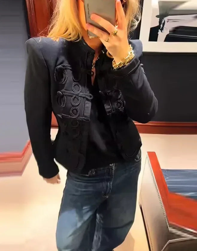Retro Denim Military Jacket Women Vintage Solid Single Breasted Stand Collar Slim Short Jackets 2026 Lady Daily Street Outerwear LadyShow.Store