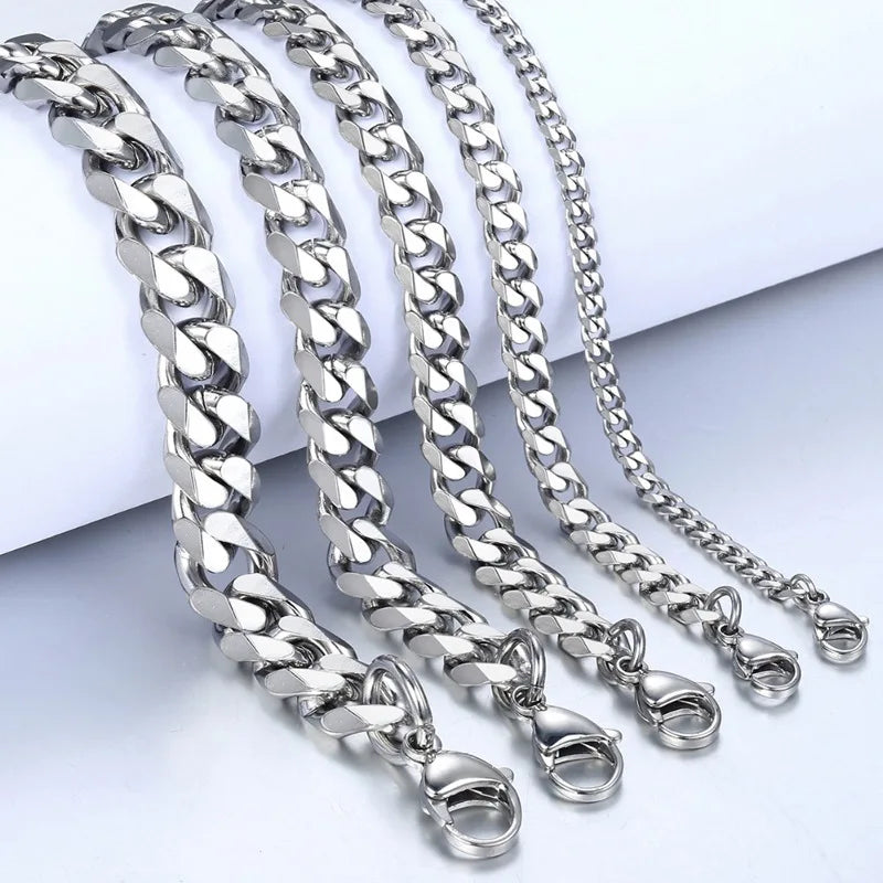 New Trendy Cuban Chain Men Bracelet Classic Stainless Steel 3/5/7/9mm Width Chain Bracelet For Men Women Jewelry Gift Pi-Mart