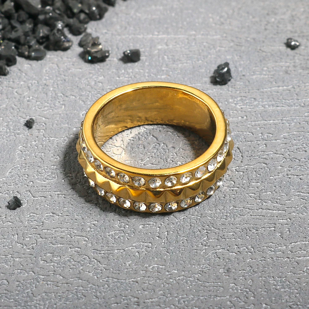Stainless Steel Ring for Women Inlaid Zircon Rings Waterproof Romantic Fashion Jewelry Pi-Mart