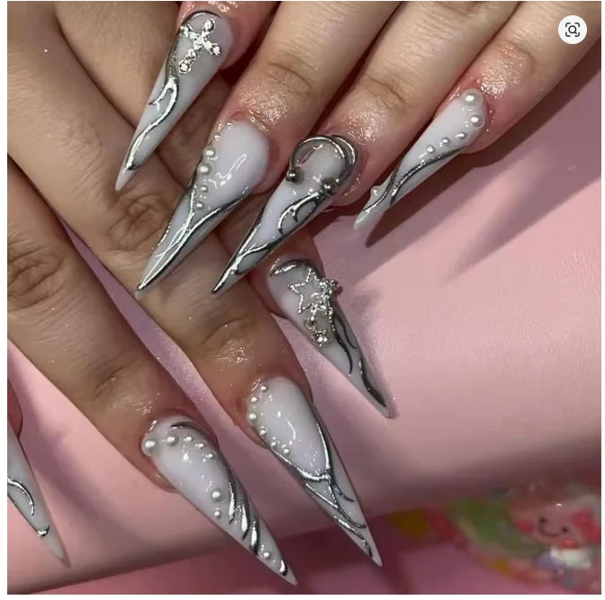 80PCS Star Nail Charms for Acrylic Nails,Silver Star Planet Cross Alloy Nail Art Decoration, Nail Stones Nail Jewels Accessorie Pi-Mart