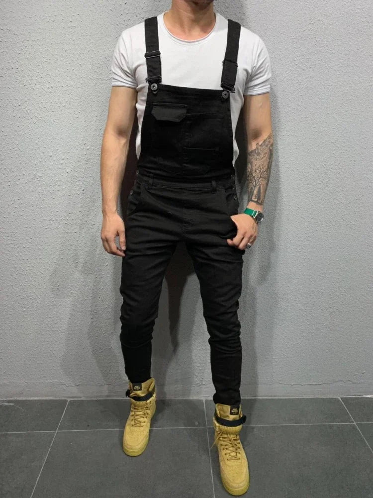 Women Jeans Rompers Washing Ankle Length Overalls Pencil Pants One Piece High Street Pockets Spliced Solid Slight Strech LadyShow.Store